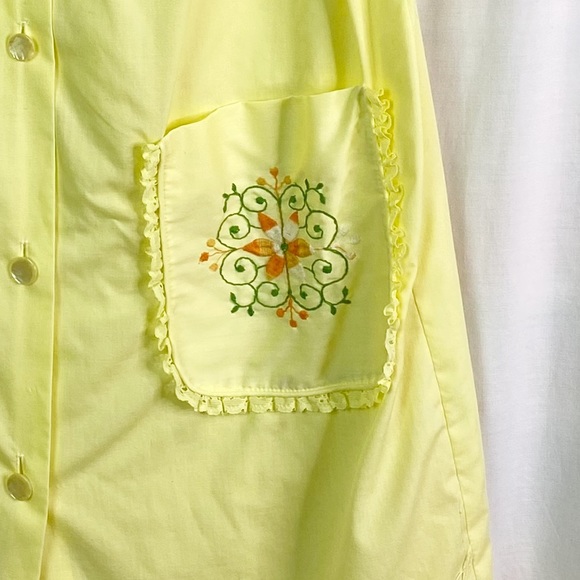 Vintage Yellow Flower Embroidered House Coat Dress Lg - Picture 4 of 5